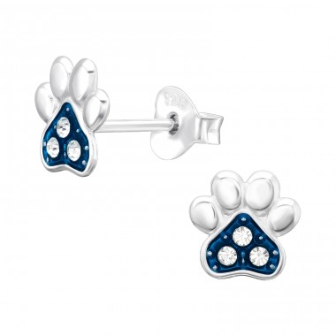 Paw Print - 925 Sterling Silver Ear studs with stones A4S45561