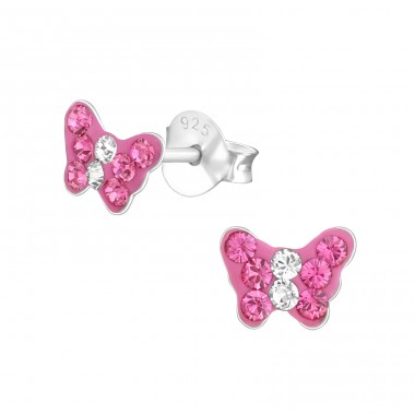 Butterfly - 925 Sterling Silver Ear studs with stones A4S45694