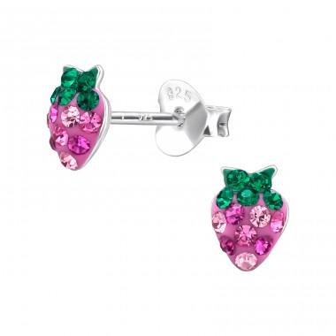 Stawberry with crystals - 925 Sterling Silver Ear Studs With Stones A4S45894
