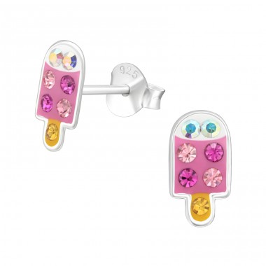 Ice-Cream with crystals - 925 Sterling Silver Ear Studs With Stones A4S45906