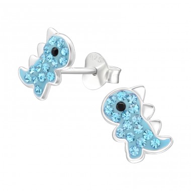 Dinosaur with crystals - 925 Sterling Silver Ear Studs With Stones A4S45912