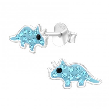 Modrý dinosaurus - Šperkové Striebro 925 Puzetové Náušnice S Kameňmi A4S45915