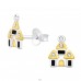Two tone Castle - 925 Sterling Silver Ear Studs With Stones A4S45924