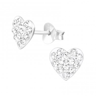 Heart full of crystals - 925 Sterling Silver Ear Studs With Stones A4S46206