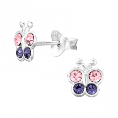 Butterfly - 925 Sterling Silver Ear studs with stones A4S46386