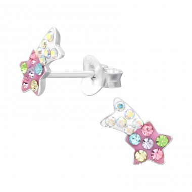 Shooting Star with crystals - 925 Sterling Silver Ear Studs With Stones A4S46602