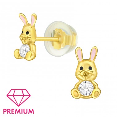 Goldpated Bunny with Zirconia - Premium* - 925 Sterling Silver Ear Studs With Stones A4S46828