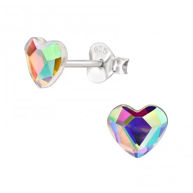 4 mm Crystal Heart - 925 Sterling Silver Ear Studs With Stones A4S49557