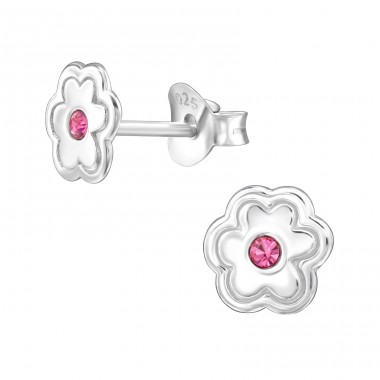7mm Blume mit Kristall - 925Er Silber Ohrstecker Mit Steinen A4S49912