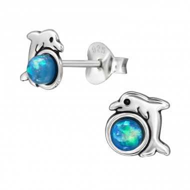 Delfin De 7 mm cu opal - Argint 925 Cercei Cu Șurub Și Pietre A4S50076
