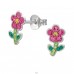 Flower And Stem with Crystals - 925 Sterling Silver Ear Studs With Stones A4S50712