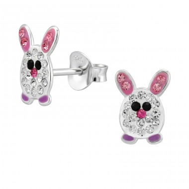 Lila Kaninchen mit Kristallen - 925Er Silber Ohrstecker Mit Steinen A4S50714