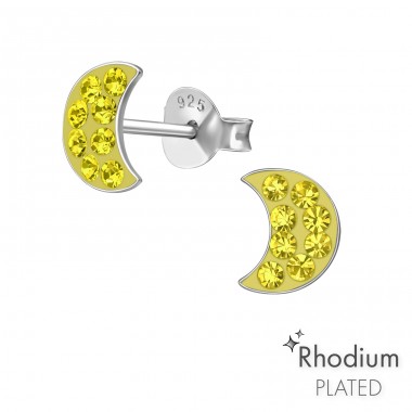 Crescent Moon - 925 Sterling Silver Ear studs with stones A4S8772