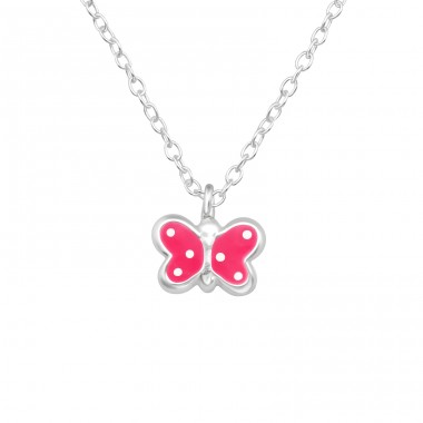 Pink Butterfly - 925 Sterling Silver Necklaces With Silver Chains A4S40443