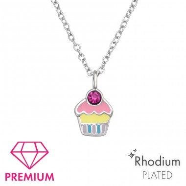 Cupcake - Premium - 925 Sterling Silver Necklaces With Silver Chains A4S40654