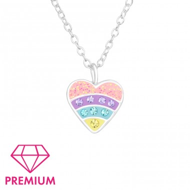 Multicolor Heart - Premium - 925 Sterling Silver Necklaces With Silver Chains A4S42700