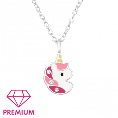 Rosa Einhorn mit Kristallen - Premium - Schmuck Halsketten aus 925er Sterlingsilber mit Kette A4S42709