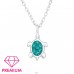 Schildkröte mit türkisfarbenen Kristallen auf Muschel - Schmuck 925 Sterling Silber Halsketten mit Kette A4S43682