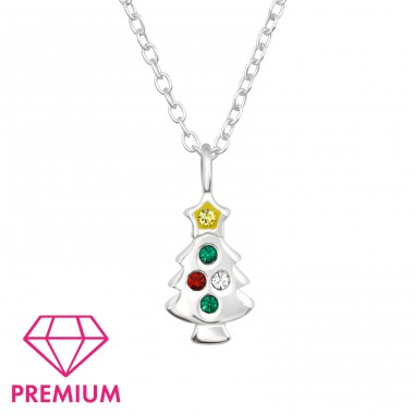 Christmas Tree with crystals - Premium* - 925 Sterling Silver Necklaces With Silver Chains A4S43973