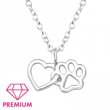 Heart & Paw Print - Premium* - 925 Sterling Silver Necklaces With Silver Chains A4S45074