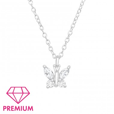 Butterfly Zirconia - Premium* - 925 Sterling Silver Necklaces With Silver Chains A4S45092
