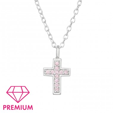 Kříž s růžovými zirkony - Premium* - Šperkovní Stříbro 925 Náhrdelníky S Řetízkem A4S46010