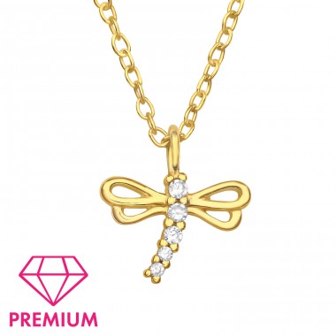 Libelulă aurie cu Zirconiu - Premium* - Argint 925 Coliere Cu Lanț A4S46048