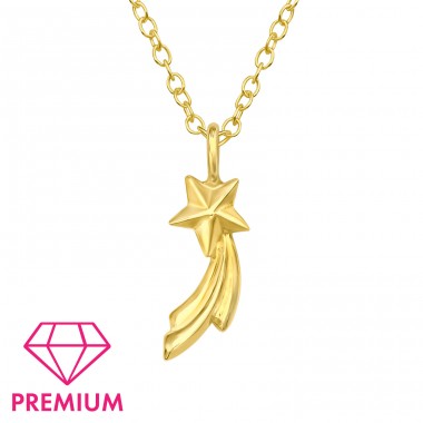 Golden Shooting Star - Premium* - 925 Sterling Silver Necklaces With Silver Chains A4S46050