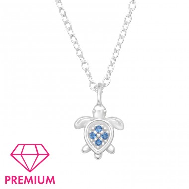 Turtle with Zirconia - Premium* - 925 Sterling Silver Necklaces With Silver Chains A4S46051