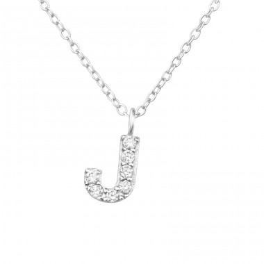 Letter "J" with zirconia - 925 Sterling Silver Necklaces With Silver Chains A4S46134