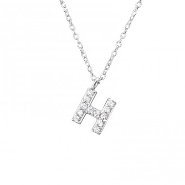 Letter "H" with zirconia - 925 Sterling Silver Necklaces With Silver Chains A4S46136