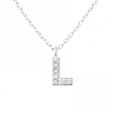 Litera "L" cu zirconiu - Argint 925 Coliere Cu Lanț A4S46139