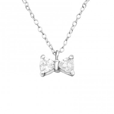 Zirconia Bow - 925 Sterling Silver Necklaces With Silver Chains A4S46142