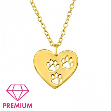 Heart Paw Print - Premium* - 925 Sterling Silver Necklaces With Silver Chains A4S46639