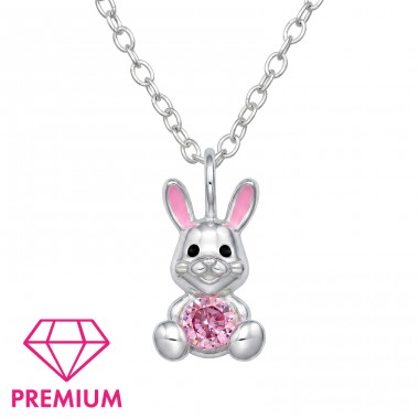 Kaninchen mit Zirkonia – Premium* - 925Er Silber Halsketten Für Kinder A4S50704