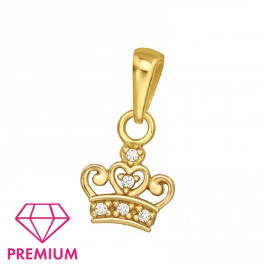 Golden Queen Crown with zirconia - 925 Sterling Silver Pendants For Kids A4S46009
