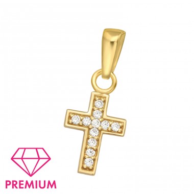 Golden Cross with zirconia stones - 925 Sterling Silver Pendants For Kids A4S46013