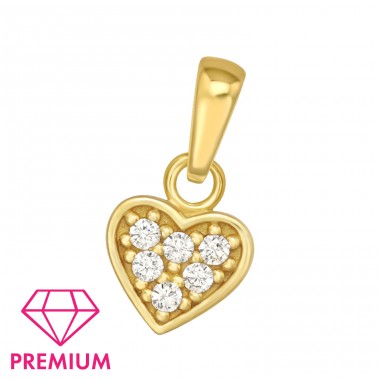 Golden Heart with zirconia - Premium* - 925 Sterling Silver Pendants For Kids A4S46017