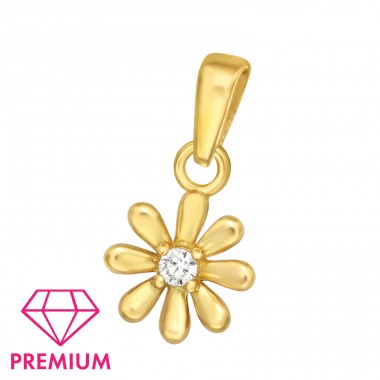 Golden Flower with zirconia stone - Premium* - 925 Sterling Silver Pendants For Kids A4S46025