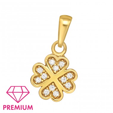 Golden Lucky Four Leaf Clover - Premium* - 925 Sterling Silver Pendants For Kids A4S46041