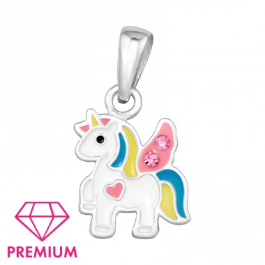 Unicorn Pendant with pink crystal - Premium* - 925 Sterling Silver Pendants For Kids A4S46451
