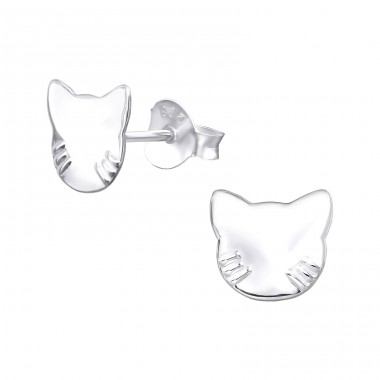 Cat - 925 Sterling Silver Ear Studs without stones A4S31992