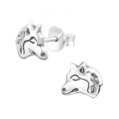 Wolf - 925 Sterling Silver Ear Studs without stones A4S33628