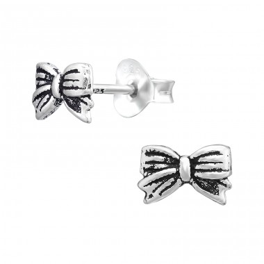 Oxidierte Vintage Schleife - Schmuck Ohrstecker aus Silber 925 ohne Stein A4S43899