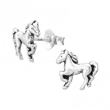 Oxidiertes Pferd - Ohrstecker aus 925er Sterlingsilber ohne Stein A4S44046