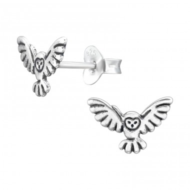 Oxidierte Eule mit offenen Flügeln - Ohrstecker aus Sterlingsilber 925 ohne Stein A4S44153