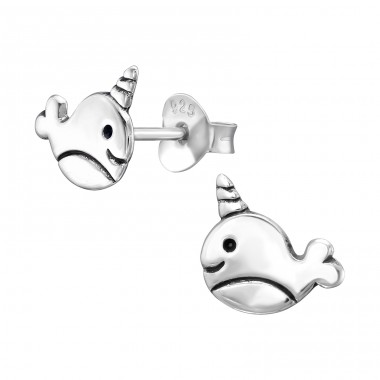 Einhornwal - Ohrstecker aus 925er Sterlingsilber ohne Stein A4S44899