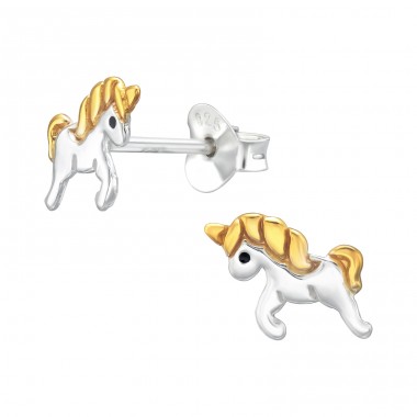 Einhorn mit vergoldeter Mähne - Ohrstecker aus Sterlingsilber 925 ohne Stein A4S45918