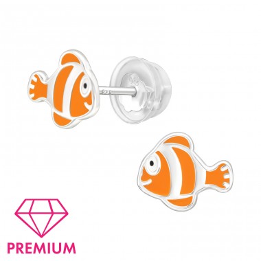 Ryby s oranžovými proužky - Premium - Šperkovní Stříbro 925 Barevné Puzetové Náušnice A4S43740