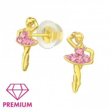 Vergoldete Ballerina – Premium* – Ohrstecker aus 925er Sterlingsilber mit Steinen A4S45002